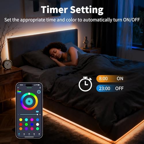 LED Strip Lights,RGB Music Sync Color Changing Led Lights with Smart App Control Remote & Remote Control,LED Lights for Bedroom,Room Essentials,Sense of Atmosphere Decorations(32FT-1Roll)