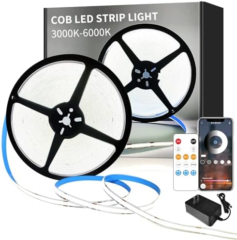 50FT COB LED Strip Lights White Dimmable DC 24V 6000K