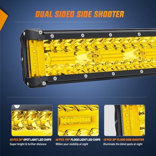 Nilight Side Shooter LED Light 1PC 12 Inch Yellow Beam with Wiring Kit