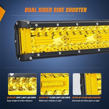 Nilight Side Shooter LED Light 1PC 12 Inch Yellow Beam with Wiring Kit