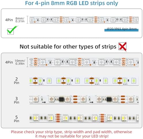 RGBZONE 10Pcs 8mm 4 Pin LED Strip Connectors and 32.8ft 4 Pin RGB Extension Cable Strip to Wire Quick Connection for Waterproof or Non-Waterproof 8mm Wide SMD RGB 5050 LED Strip Lights(IP20/IP65)