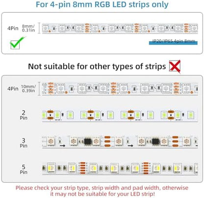 RGBZONE 10Pcs 8mm 4 Pin LED Strip Connectors and 32.8ft 4 Pin RGB Extension Cable Strip to Wire Quick Connection for Waterproof or Non-Waterproof 8mm Wide SMD RGB 5050 LED Strip Lights(IP20/IP65)