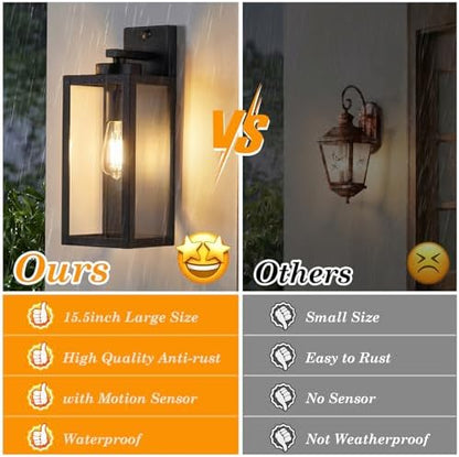 BesLowe 15" Large Upgraded Motion Sensor Outdoor Wall Lights, Matte Black