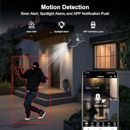 8MP 6K Triple Lens Solar Security Camera Outdoor, 5GHz/2.4GHz WiFi Wireless PTZ Camera, Color Night Vision, Auto Human Tracking, Two-Way Audio,IP66 Weatherproof Home Surveillance Cam