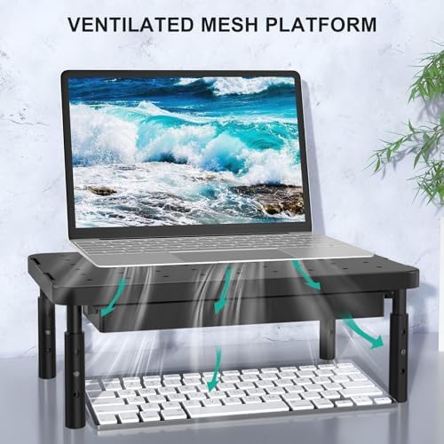 WALI Computer Monitor Stand with Storage, Monitor Riser 3 Height Adjustable