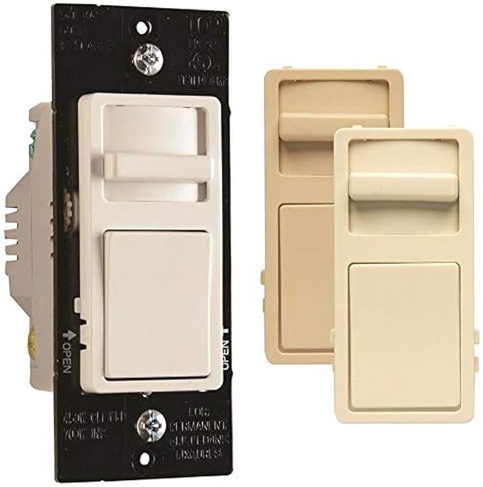 Legrand Pass & Seymour Wide Slide Series Single Pole/3-Way Paddle Slide LED Dimmer Light Switch, Preset for CFL/LED/Incandescent Bulbs, Tri-Color