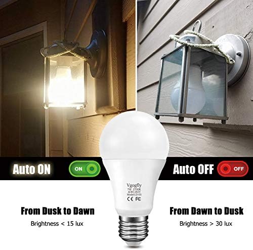 Vgogfly Sensor Lights Bulb Dusk to Dawn LED Light Bulbs Smart Lighting Lamp 7W E26/E27 Automatic On/Off, Indoor/Outdoor Yard Porch Patio Garage Garden (Warm White, 6 Pack)