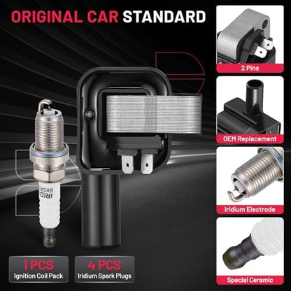 BDFHYK 1 Ignition Coil Pack UF731 and 4 Iridium Spark Plug 7090 Compatible with Nissan 2001-2004 Frontier, 1996-1999 Sentra l4 1.6L 2.4L Coil for UF731 C903 5C1661 CMIT227