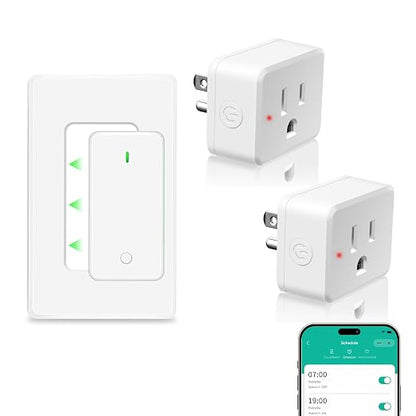NineLeaf Slim WiFi Smart Plug w Switch, Remote App Control, 15A/1500W, Compatible with Alexa/Google Home via Tuya, Compact Design Control Anywhere,Timer/Schedule, TUV FCC, 2.4G Only(1Remote 2Outlets)