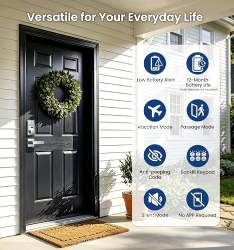 Veise DK01-B Keyless Entry Deadbolt Lock with Handle Set, Satin Nickel
