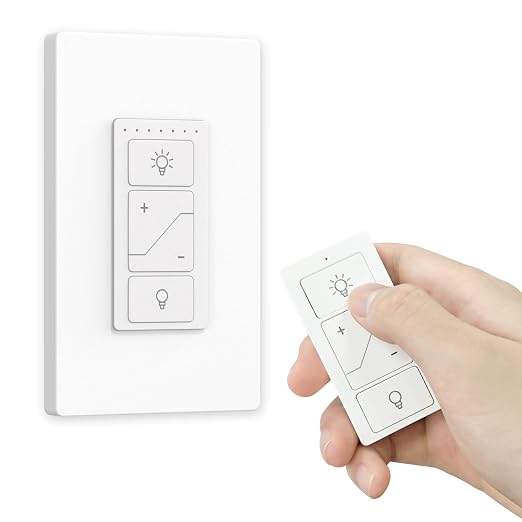 Dimmer Switch, Remote Light Switch with Alexa Wireless Control | Single Pole Wireless Switch for Dimmable LED/CFL/Incandescent Light, 6-Level Brightness Adjustment, Bluetooth Voice Control