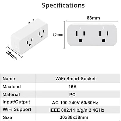 Ewelink 16a WiFi Smart Plug, App Remote Control Timer Outlet Power Socket with 2.4Ghz Transmitter, 2-in-1 Compact Design, Compatible with Alexa,Google Home, SmartThings