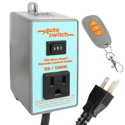O'SKOOL Remote Control Wireless Electrical Outlet Switch, 433M Transmitter 120V Plug (Battery Included), PTA021