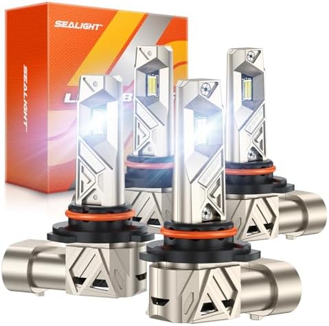 SEALIGHT S6Pro 9005/HB3 9006/HB4 Light Bulbs Combo, 132,000LM Super Brighter, 6500K Pure White 9005 9006 Fog Bulbs, with Cooling Fan 70K+ Hours Lifespan, Automotive Headlight Brackets, 4PCS