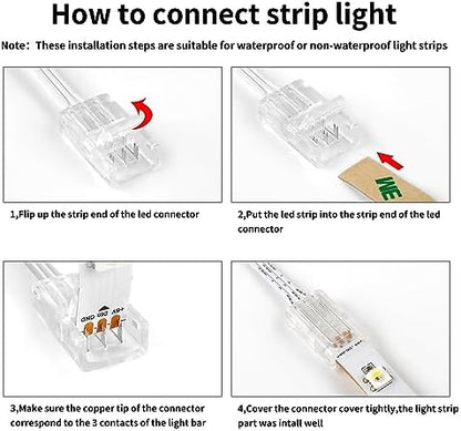 RGBZONE 10Pcs 3 Pin 8mm LED Strip Connector Kit with 32.8ft Extension Wire