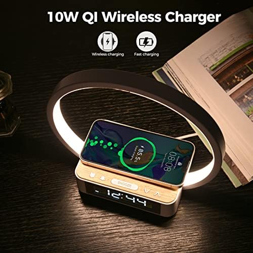 Desk Lamp with Alarm Clock Qi Wireless Charger, Touch Lamp for bedroom