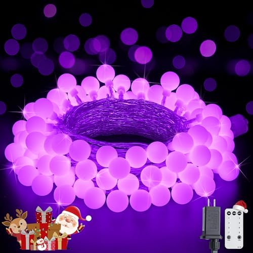 JMEXSUSS Connectable 100 LED Globe Purple Halloween Lights Indoor 8 Modes