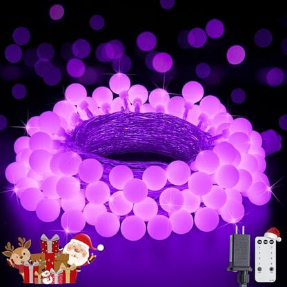 JMEXSUSS Connectable 100 LED Globe Purple Halloween Lights Indoor 8 Modes