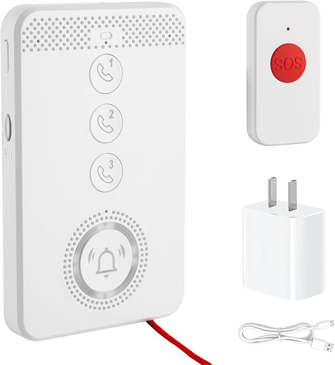 Wireless Caregiver Pager with Voice Call Function (Need SIM Card), Medical Alert System for Seniors, Two-Way Calling & Voice Recognition and Emergency Pull Cord for Elderly/Patient/Disabled Monitoring