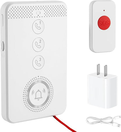 Wireless Caregiver Pager with Voice Call Function (Need SIM Card), Medical Alert System for Seniors, Two-Way Calling & Voice Recognition and Emergency Pull Cord for Elderly/Patient/Disabled Monitoring