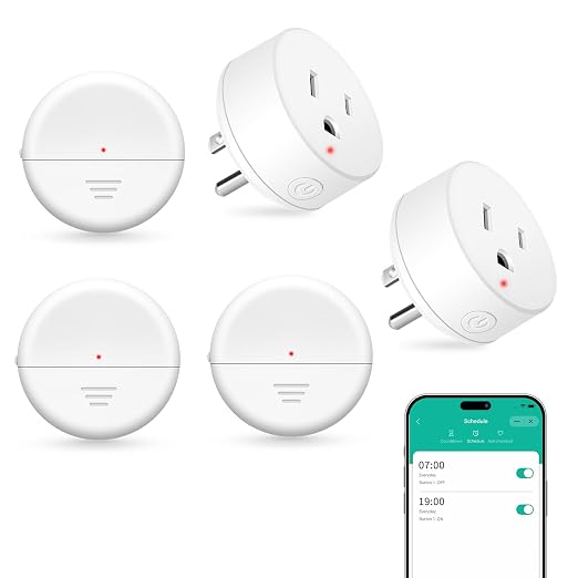 NineLeaf 260FT Wireless Motion Sensor WiFi Outlet Remote Smart Switch | App Control, Adjustable Sensing Mode, WiFi Auto Control Lights Fan Appliances, No Wiring,Garage,3Sensors 2Plugs