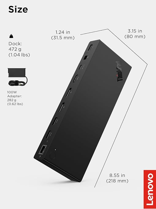 Lenovo ThinkPad USB4 Dock 5000, 40Gbps Bandwidth, Universal Compatibility, 65W Charging, Multiple Display Support, Black | USB4 technology with 40Gbps speed and 8K display support for workstations, laptops and productivity