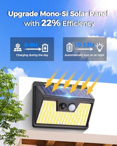 Peasur Solar Powered Lights Outdoor, 140 LED 24Pack Motion Sensor Light Outside, IP65 Waterproof Fence Security Lighting with 3 Modes for Yard Wall Garden Cool White