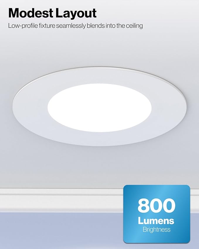 Sunco 6 Pack 4 Inch LED Flat Recessed Light, Retrofit Ceiling Can Lighting, 800 LM, Selectable CCT 2700K/3000K/4000K/5000K, Dimmable, 10W=60W, 50,000 Lifetime Hours UL.