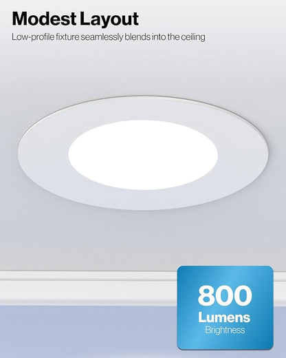 Sunco 6 Pack 4 Inch LED Flat Recessed Light, Retrofit Ceiling Can Lighting, 800 LM, Selectable CCT 2700K/3000K/4000K/5000K, Dimmable, 10W=60W, 50,000 Lifetime Hours UL.