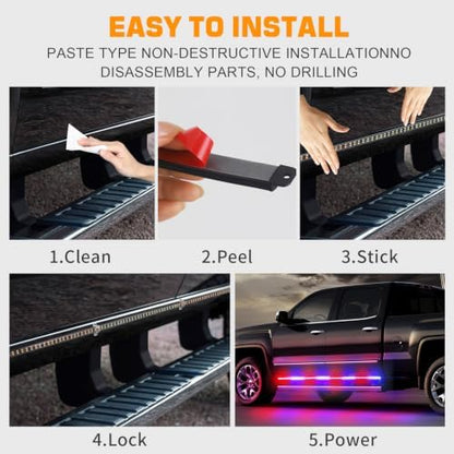 XRIDONSEN 2 Pack 70-Inch Red Blue 864 LED Running Board Strobe Lights Strip