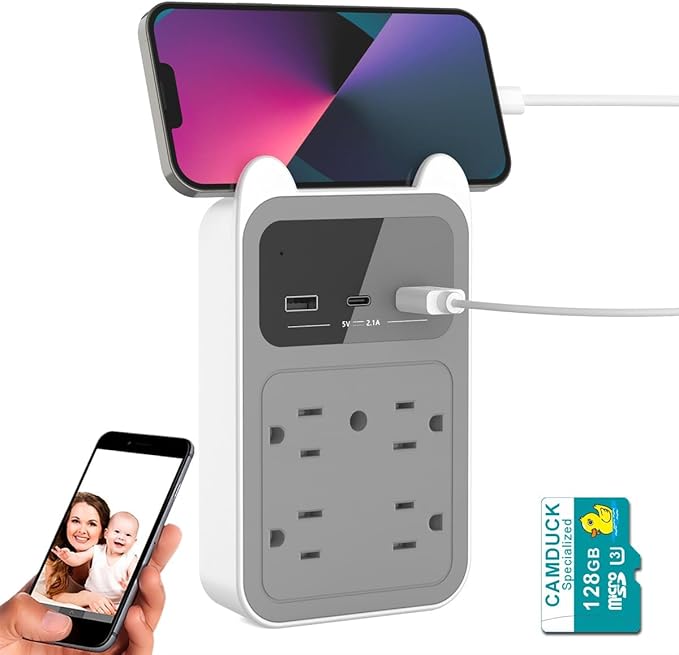 2026 Upgraded Hidden Camera - Outlet Camera - HD 2K Mini Wireless Nanny Cam Security Camera with Motion Detection - 120° Wide Angle for Discreet Home Indoor Security(Grey+128G SD Card)