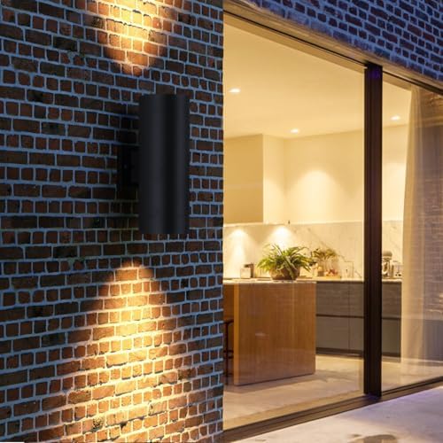 mirrea 14" Modern Outdoor Porch Light in 2 Lights, Matte Black, 2 Pack