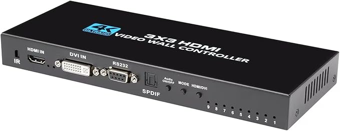 4K Seamless Splicing TV Wall Processor - HDMI & DVI Input, 1080P HDMI Video Image Processor with RS232, Support 180Rotate, 1x2 to 3x3 Configurations