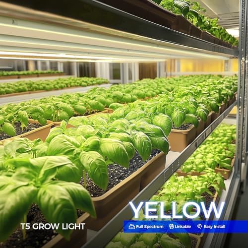 Barrina T5 Grow Lights for Plant Shelf, Yellow 4FT, 8 Packs, White Cover