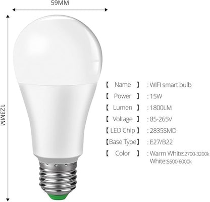 YSJX Lights, Pack of 5, LED Smart Bulb AC85-265V E27 15W Warm White and Cool White Sound Control Lamps, Household Bulbs(6500K(Cool White))