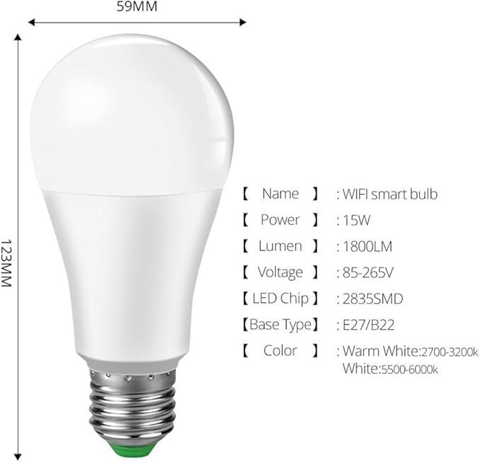 YSJX Lights, Pack of 5, LED Smart Bulb AC85-265V E27 15W Warm White and Cool White Sound Control Lamps, Household Bulbs(2700K(Warm White))