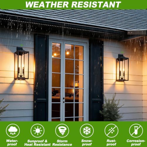 Extra Large 24 Inch Outdoor Wall Lights, Dusk to Dawn Sensor, Black, 2-Pack