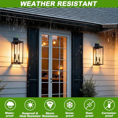 Extra Large 24 Inch Outdoor Wall Lights, Dusk to Dawn Sensor, Black, 2-Pack