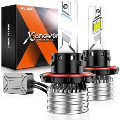 SEALIGHT H13 Bulbs, 120,000LM 17X Brightness, 9008 H13 6500K White, IP68 Waterproof 80000Hrs Lifespan, 5X Heat Dissipation driving, Plug and Play, 2 Pack