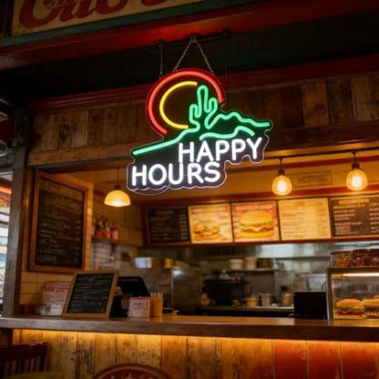 Happy Hours Neon Sign, USB 5V Powered LED Silicone Strip Neon Light, Acrylic Board Wall Decor for Bar Pub Man Cave Home Party, Non-Waterproof Indoor Use Only