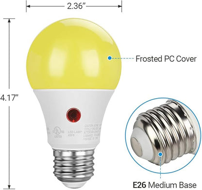 DEWENWILS A19 Dusk to Dawn LED Outdoor Light Bulb, Yellow Bug Light Bulbs for Outside, 2000K Amber Glow, 9W Equivalent 60W, E26 Base, LED Amber Light Bulbs for Porch, Patio, Backyard, 4 Pack UL Listed