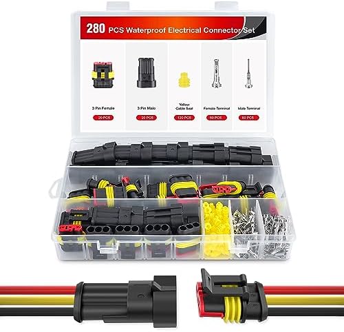 Nilight 280PCS 3 Pin Electrical Connector ‎Plug with Male Female Terminals