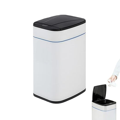 Garbage Can with Lid, Intelligent Sensor Opening and Closing, Small Garbage Can for Living Room, Bedroom, Kitchen and Bathroom (1, Square White)