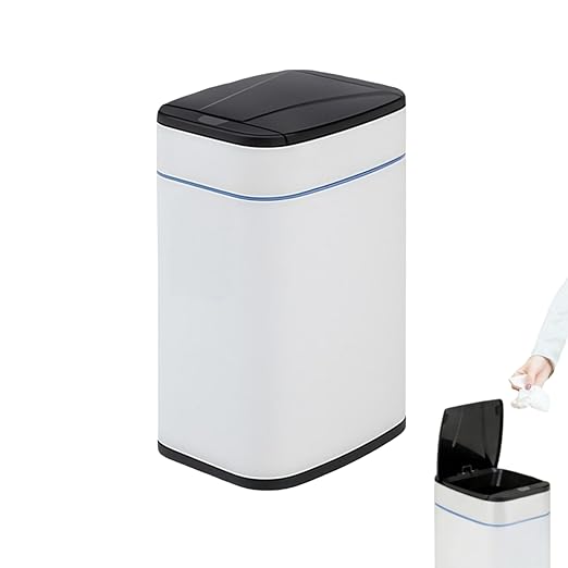 Garbage Can with Lid, Intelligent Sensor Opening and Closing, Small Garbage Can for Living Room, Bedroom, Kitchen and Bathroom (1, Square White)