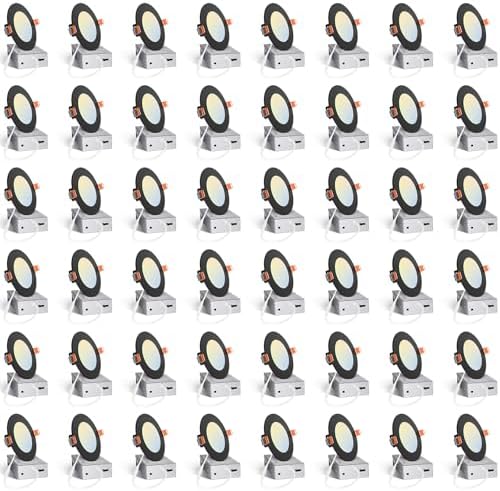 Amico 48 Pack 4 Inch LED Recessed Lighting, Canless Wafer Downlight, Black