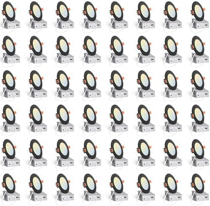Amico 48 Pack 4 Inch LED Recessed Lighting, Canless Wafer Downlight, Black