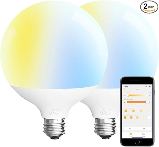 ILC G120 LED Large Globe Light Bulbs 15W, Compatible with Alexa Required Echo Device, Φ 4.72 inch, 150W Equivatlent, Color Temprature Turnable 2700K-6000K, CRI>95+, E26 Base (2 Pack)