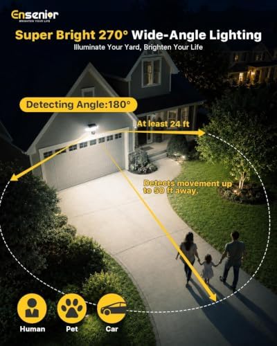 Ensenior Solar Motion Lights Outdoor, Security Flood Lights 3-Head, 3-Pack