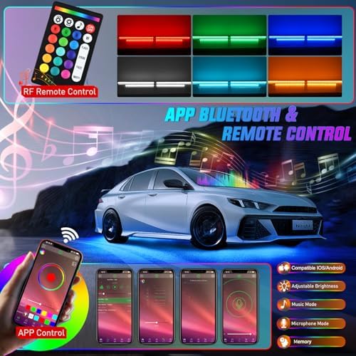 Nilight 4PCS Aluminum RGBW LED Underglow Strip Lights with APP & Remote