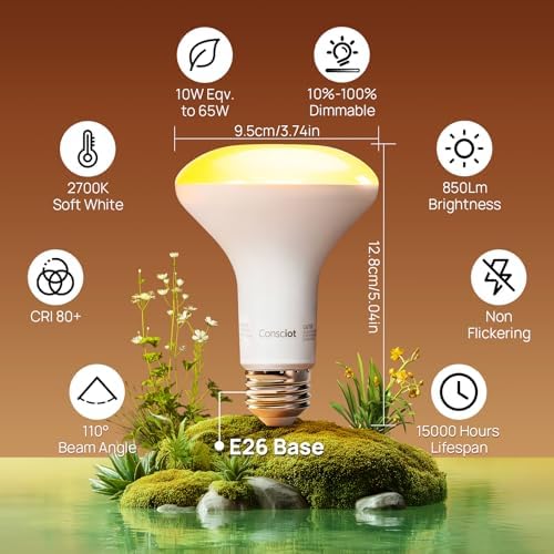 Consciot BR30 LED Bulb Dimmable, 10W Equivalent 65W, 850lm, 2700K, 12 Pack